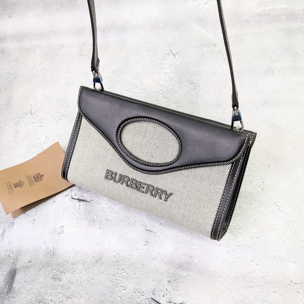 23100458 02 Burberry Flap Canvas Shoulder Bag Black