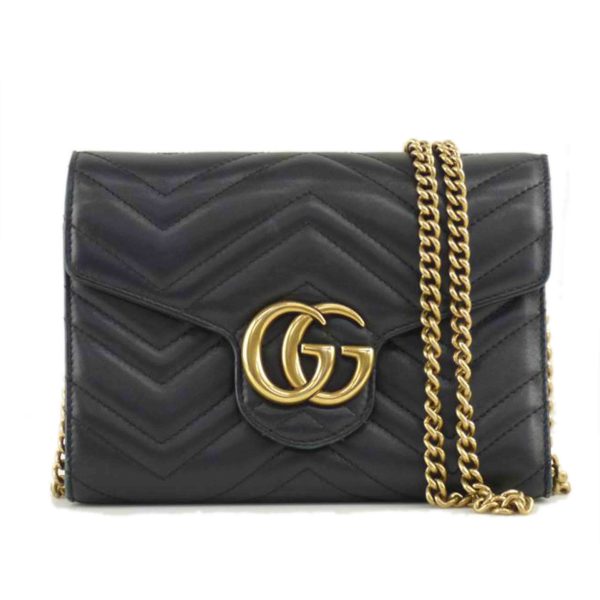 23108 1 Gucci GG Marmont Quilted Chain Wallet Black