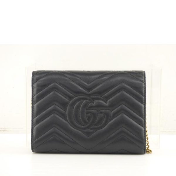 23108 2 Gucci GG Marmont Quilted Chain Wallet Black