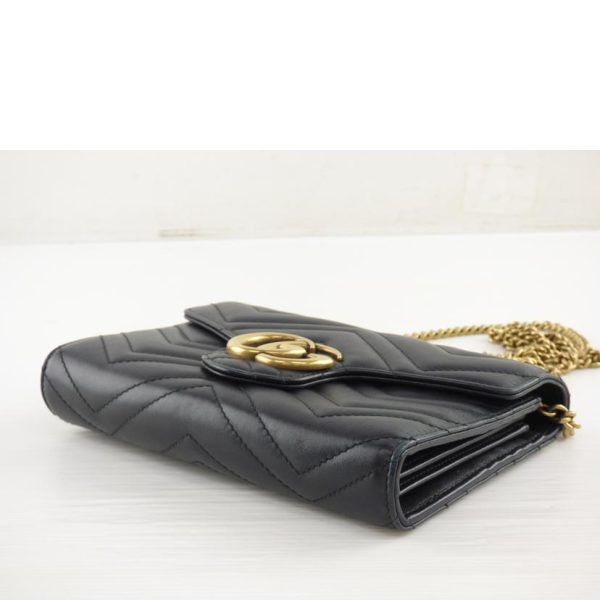 23108 3 Gucci GG Marmont Quilted Chain Wallet Black