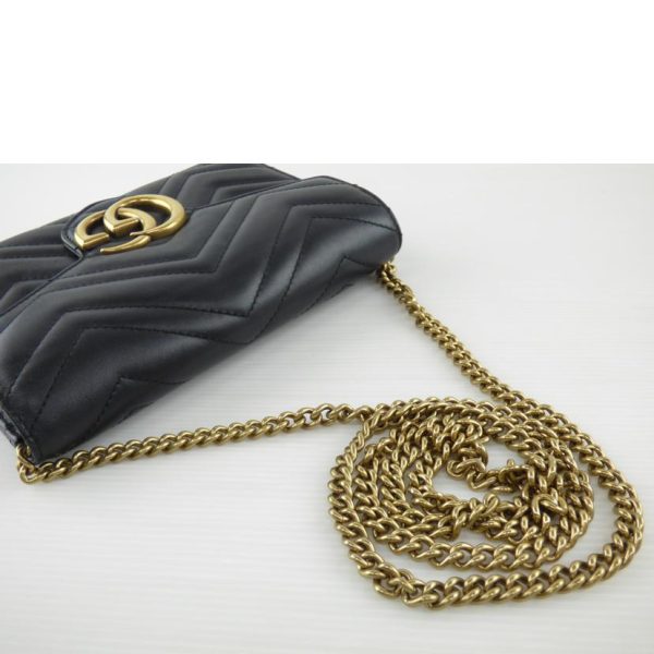 23108 4 Gucci GG Marmont Quilted Chain Wallet Black