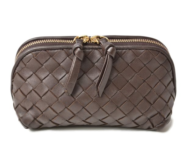 23112510 bv 1 Bottega Veneta Cosmetic Pouch Mimi Pouch Intrecciato Nappa Dark Brown