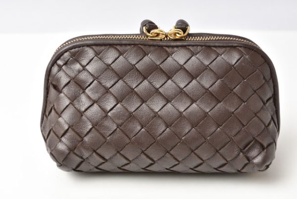 23112510 bv 6 Bottega Veneta Cosmetic Pouch Mimi Pouch Intrecciato Nappa Dark Brown