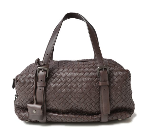 23112602 bv 1 Bottega Veneta Handbag Mini Boston Intrecciato Nappa Montaigne Dark Brown