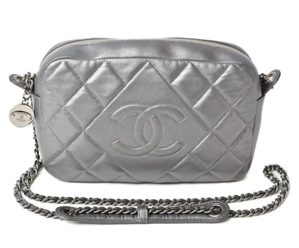 23112604 ch 1 Chanel Chain Lambskin Matelasse Shoulder Bag Silver