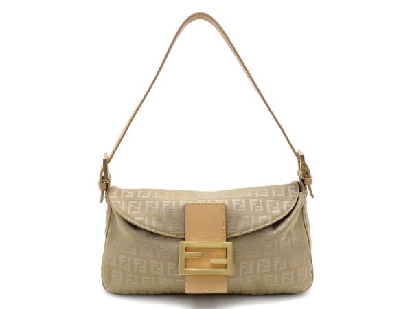 23117303346 01 Fendi Zuchino Pattern Canvas Leather Mamma Bucket One Shoulder Bag Beige