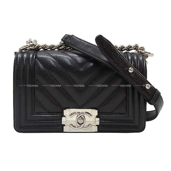 23120304 Chanel Chevron V Stitch Chain Caviar Skin Shoulder Bag Black