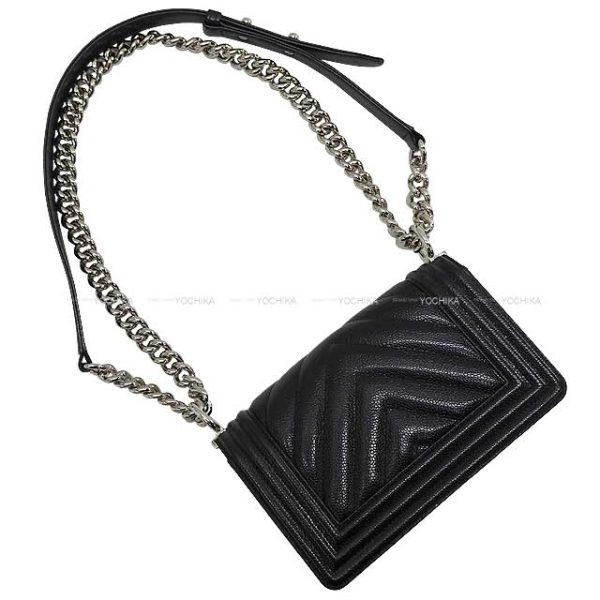 23120304 2 Chanel Chevron V Stitch Chain Caviar Skin Shoulder Bag Black