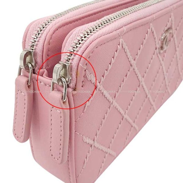 23121803 5 Chanel Coco Mark Matelasse Wild Stitch Chain Wallet Pink