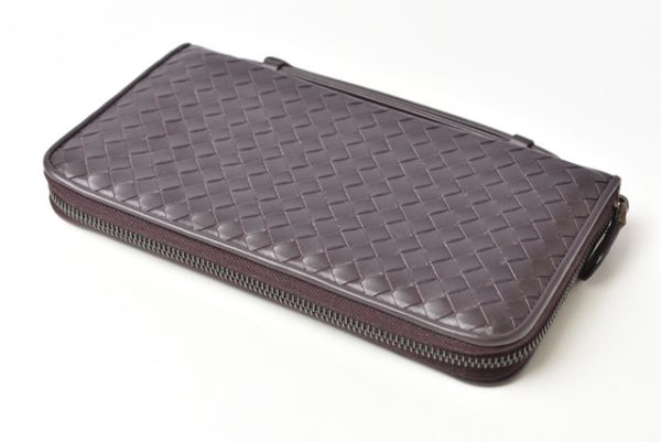 23122118 bv 3 Bottega Veneta Long Wallet Travel Case Round Zipper Dark Purple