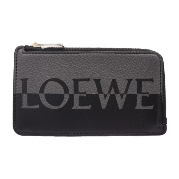 2313093002022 1 Loewe Signature Coin Card Holder Calfskin Leather Gray Black