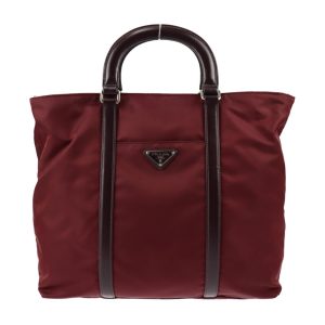 2314063010131 1 Prada Nylon Leather Tote Garnet Shoulder Bag