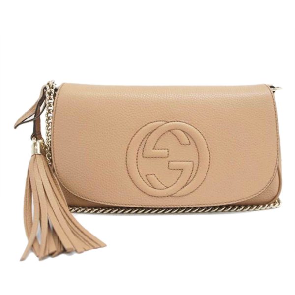 23158 1 Gucci Soho Interlocking Chain Leather Shoulder Bag Beige