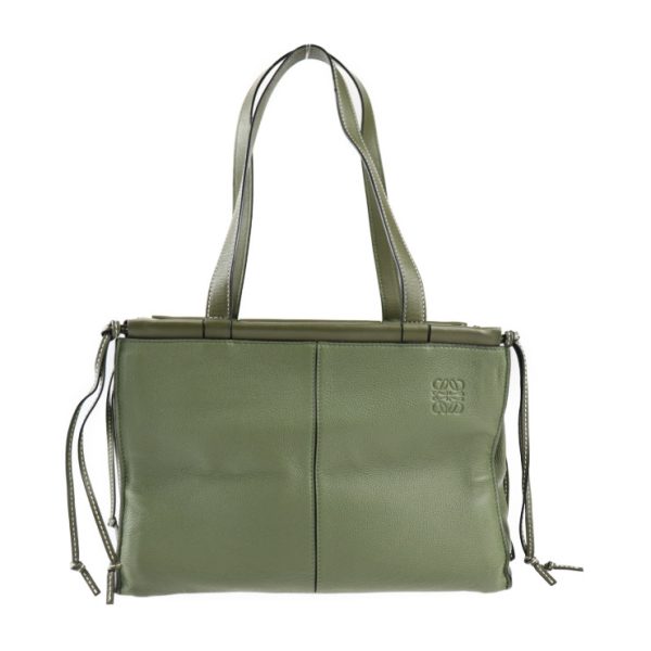 2316113007092 1 Loewe Cushion Tote Small Calf Leather Handbag Olive Green