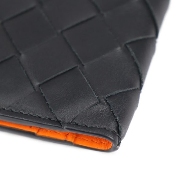 2319073002105 4 Bottega Veneta Slim Intrecciato Calf Leather Long Wallet Black Orange