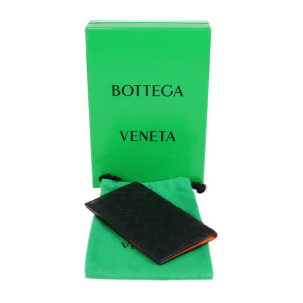 2319073002105 9 Bottega Veneta Slim Intrecciato Calf Leather Long Wallet Black Orange