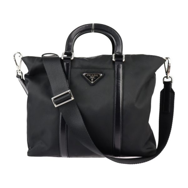 2319103007139 1 Prada Nylon Leather Handbag Black 2WAY