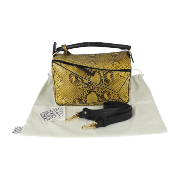 2322053007182 10 Loewe Puzzle Bag Small Python Leather Shoulder Bag Yellow