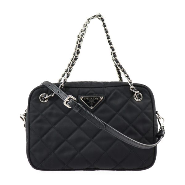 2323103007170 1 Prada Nylon Leather Shoulder Bag Black