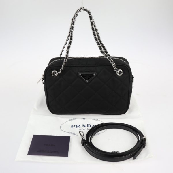 2323103007170 9 Prada Nylon Leather Shoulder Bag Black