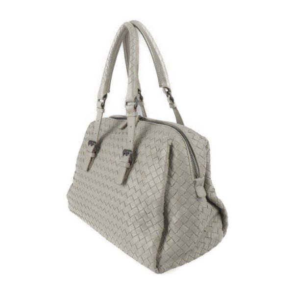 2326013010109 2 Bottega Veneta Prusse Intrecciato Leather Handbag Light Gray