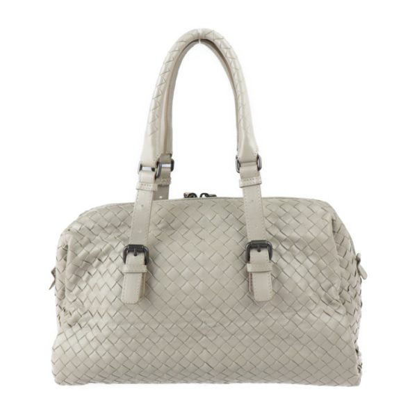 2326013010109 3 Bottega Veneta Prusse Intrecciato Leather Handbag Light Gray