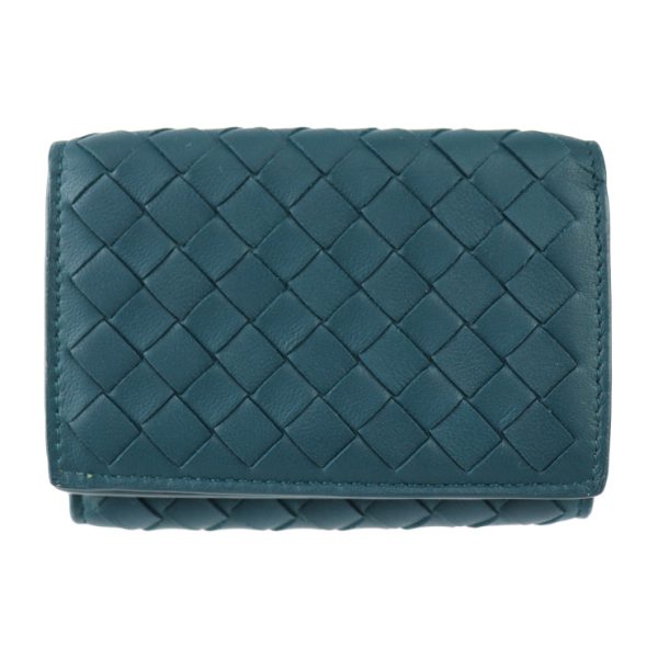 2326113008185 1 Bottega Veneta Intrecciato Leather Tri Fold Wallet Indigo