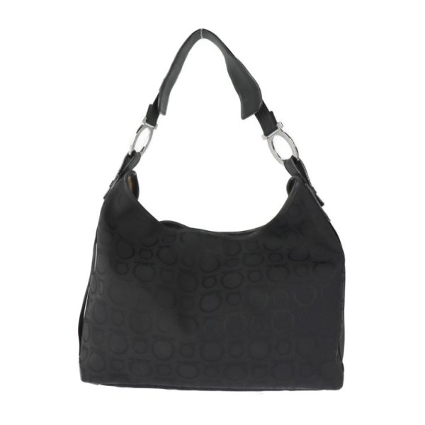 2327043007145 1 Salvatore Ferragamo Gancini Canvas Shoulder Bag Black