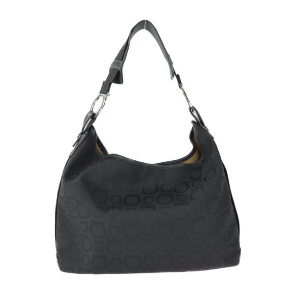 2327043007145 3 Salvatore Ferragamo Gancini Canvas Shoulder Bag Black