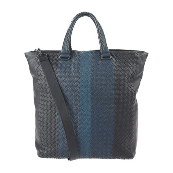 2329013007147 1 Bottega Veneta Intrecciato Tote Bag Leather Black Blue