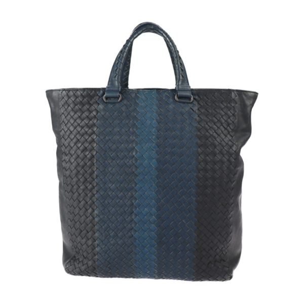 2329013007147 3 Bottega Veneta Intrecciato Tote Bag Leather Black Blue