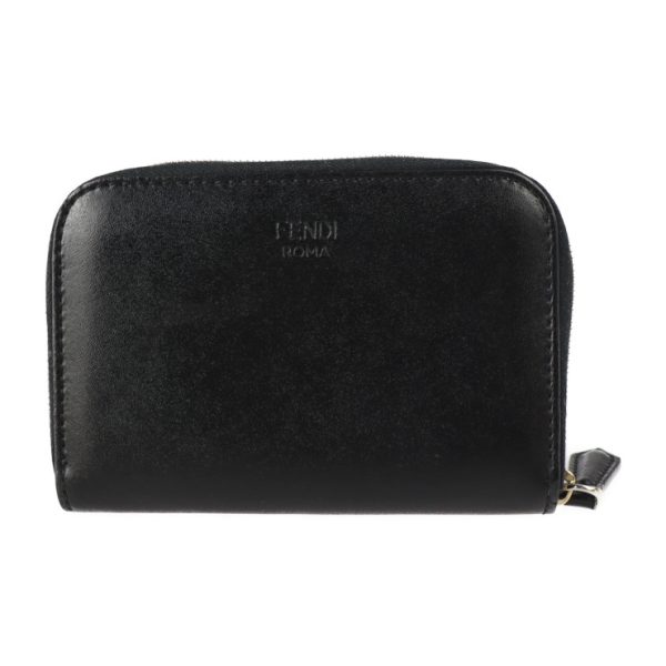 2329013008138 3 Fendi Mini Zip Around Wallet Bag Bugs Coin Case Calf Leather Black