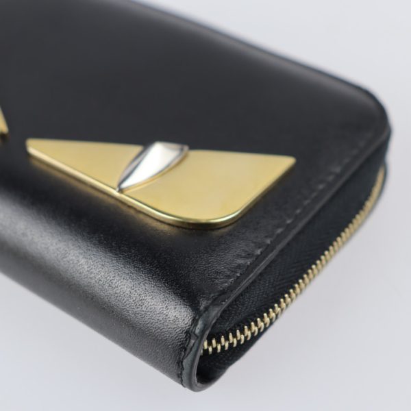 2329013008138 5 Fendi Mini Zip Around Wallet Bag Bugs Coin Case Calf Leather Black