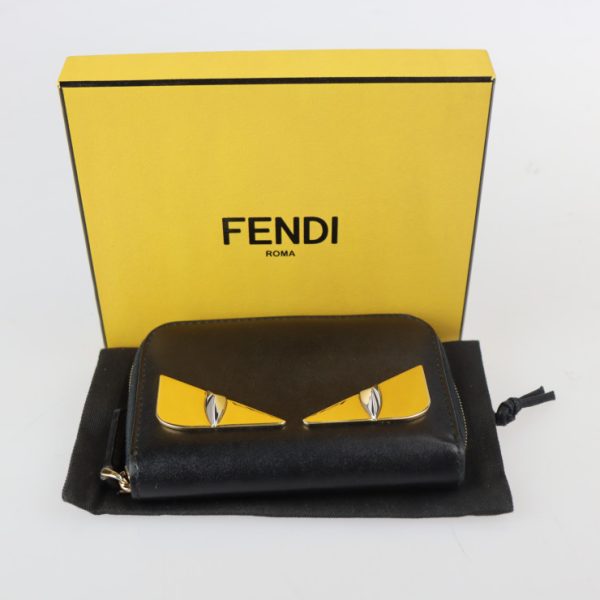 2329013008138 9 Fendi Mini Zip Around Wallet Bag Bugs Coin Case Calf Leather Black