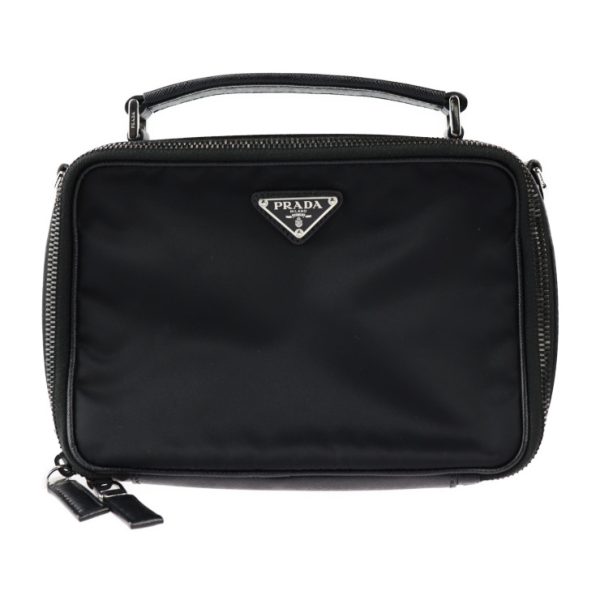 2330113007231 2 Prada Nylon Saffiano Leather Shoulder Bag Black