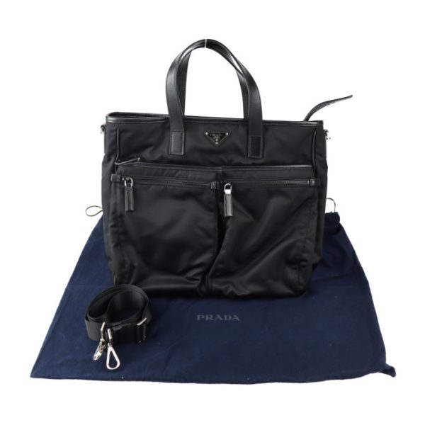 2330113007234 9 Prada Nylon Leather Tote Bag Black 2WAY