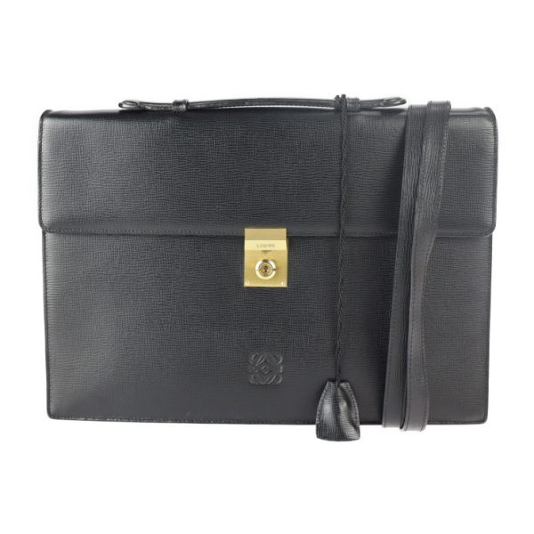 2331033001265 1 Loewe Business Bag Leather Black 2WAY Briefcase Document Bag