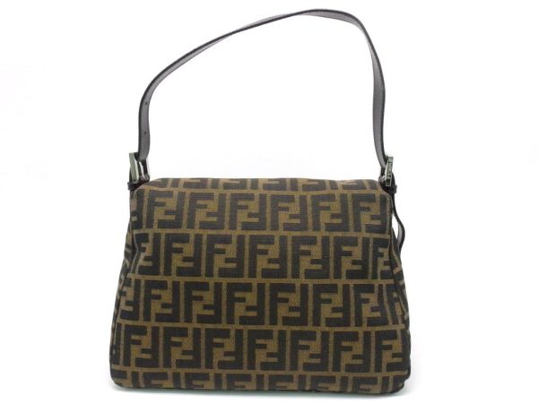 23516aucno3 015 Fendi Zucca Pattern Canvas Leather Mamma Bucket One Shoulder Bag Brown