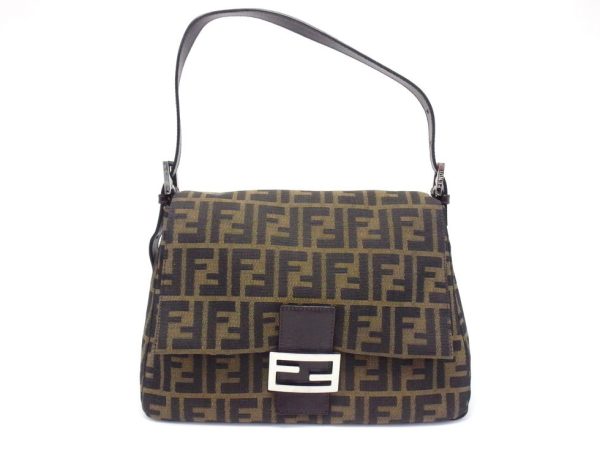 23516aucno3 03 Fendi Zucca Pattern Canvas Leather Mamma Bucket One Shoulder Bag Brown