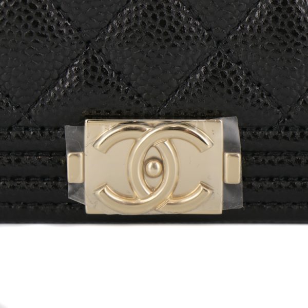 24 0086 07 Chanel Caviar Calf Skin Mini Chain Pouch Shoulder Bag Black Gold