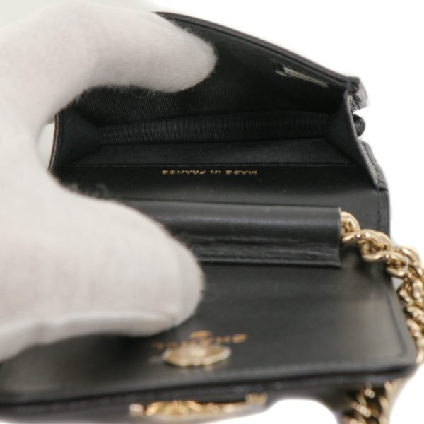 24 0086 09 Chanel Caviar Calf Skin Mini Chain Pouch Shoulder Bag Black Gold