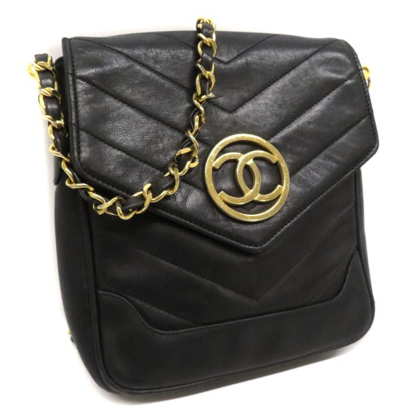 24 58901 Chanel Shoulder Pochette Chevron V Stitch Black