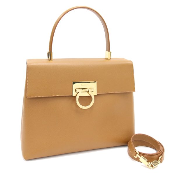 2401050031 Ferragamo Gancini Handbag Leather Camel