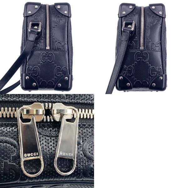 24010688 08 Gucci GG Embossed Leather Crossbody Bag Black