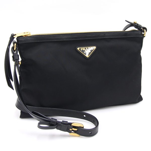 2401070181 Prada Shoulder Bag Nylon Leather Black