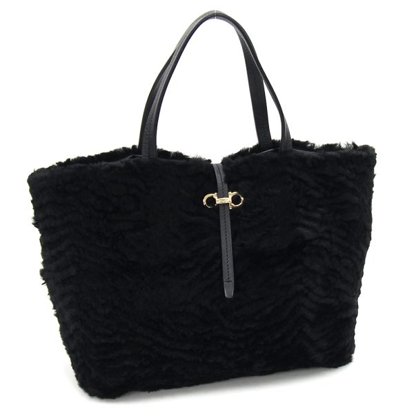 2401070281 Ferragamo Gancini Handbag Fur Black