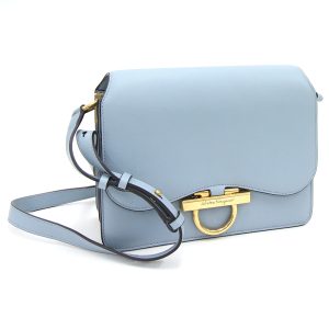 2401070441 Ferragamo Gancini Shoulder Bag Leather Blue