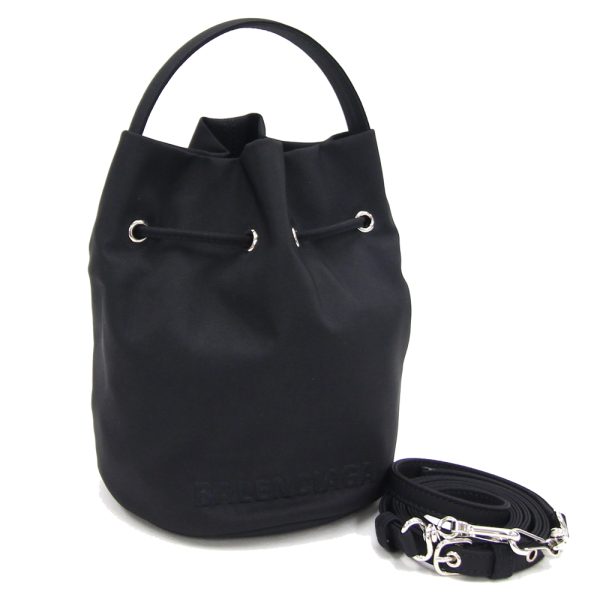 2401100211 Balenciaga Drawstring Wheel Nylon Shoulder Bag Black