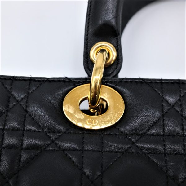 240178 10 Christian Dior Lady Dior Cannage Handbag Lambskin Black