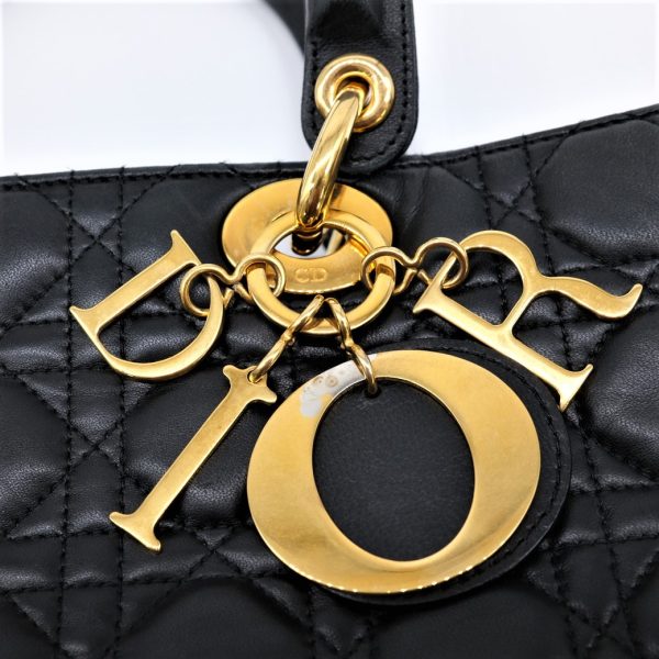 240178 9 Christian Dior Lady Dior Cannage Handbag Lambskin Black